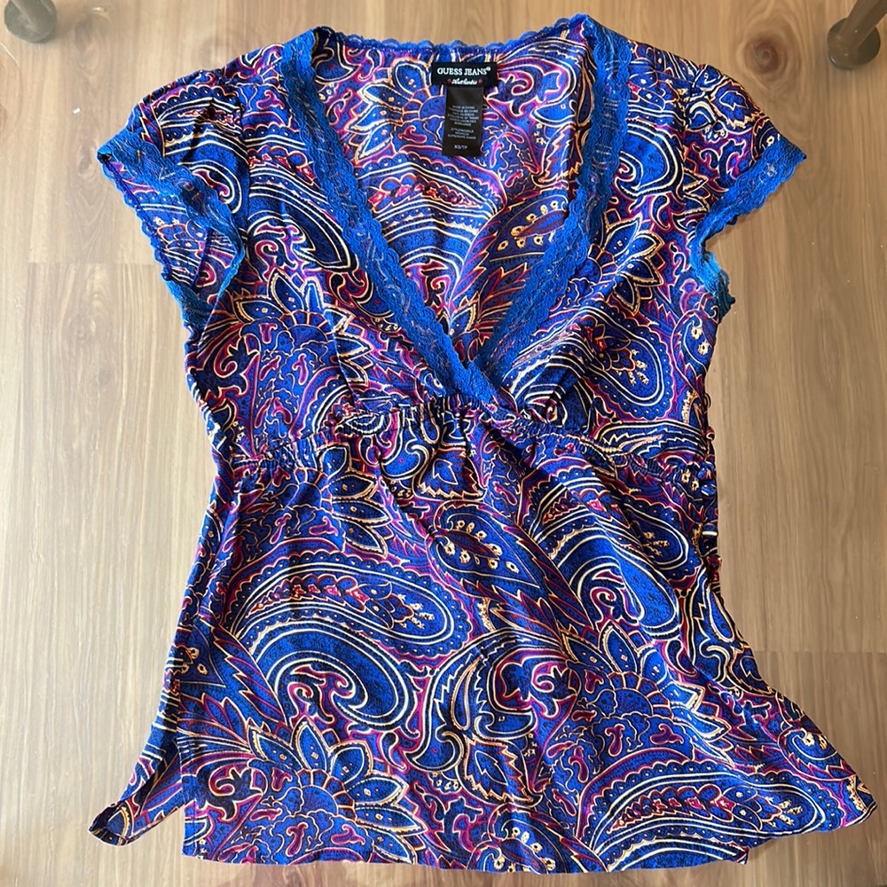 100% Silk Guess Jeans Paisley Top